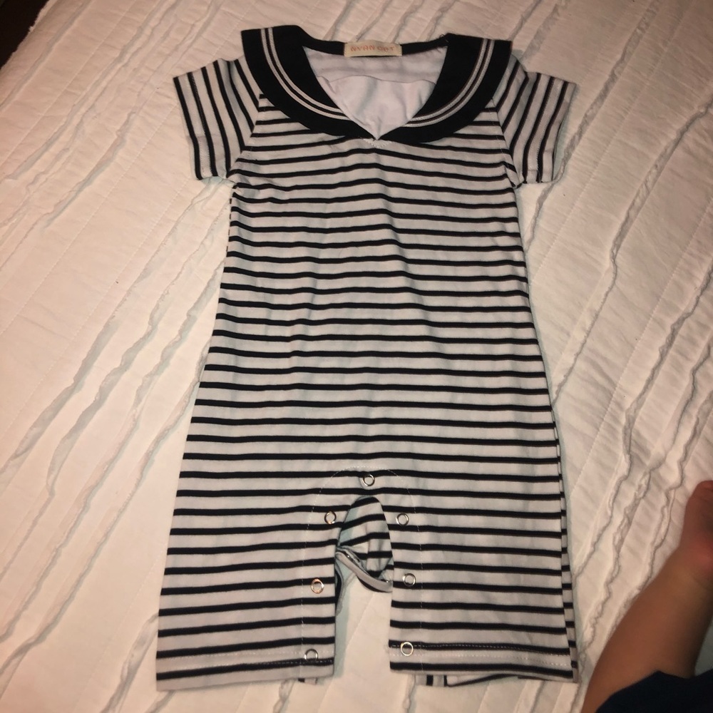 Infant Boy Navy and White Sailor outfit 3/6 Month